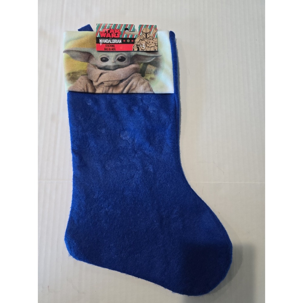 Star Wars The Mandalorian Baby Yoda Christmas Stocking Blue Snowflake 16"x9"